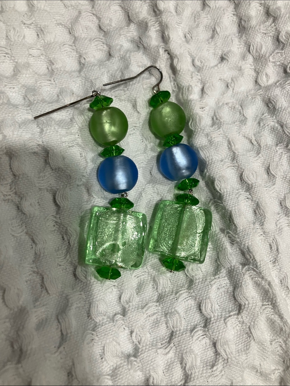 Green & Blue Beaded Drop Earrings - Women Jewelry